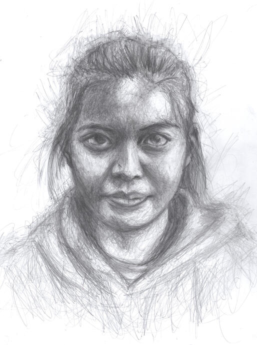 Portrait d&#39;une amie. (Portrait en &quot;scribble&quot; fait sur papier Bristol avec un crayon HB).