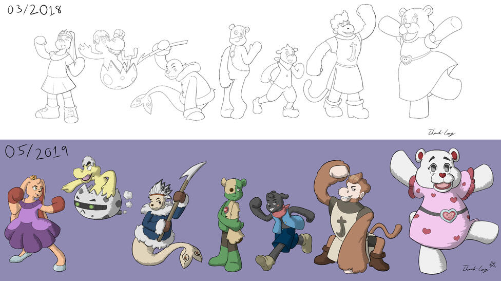 Exercice de conception de personnage pour une émission pour un cours. (Lineup Mars 2018 vs. Mai 2019)