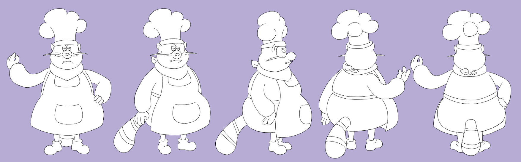Exercice de conception de personnage cartoon basé sur "Chowder" pour un cours.