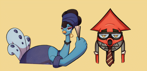 Pose neutre de Trish et Ben pour "Midnight Ramen" (mon projet de jeu pour un cours).