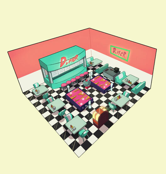 Concept art pour &quot;Cube Square&quot;, un prototype de jeu en VR.